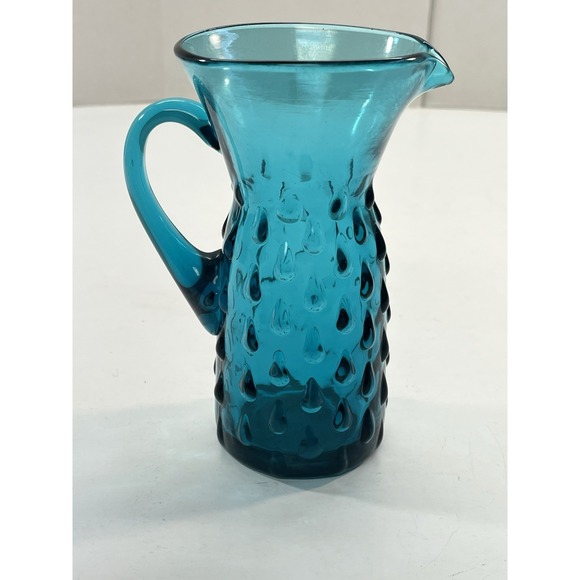 The Unbranded Brand Other - Vintage Blue Glass Hobnail Creamer Pitcher  6 Inches Tall